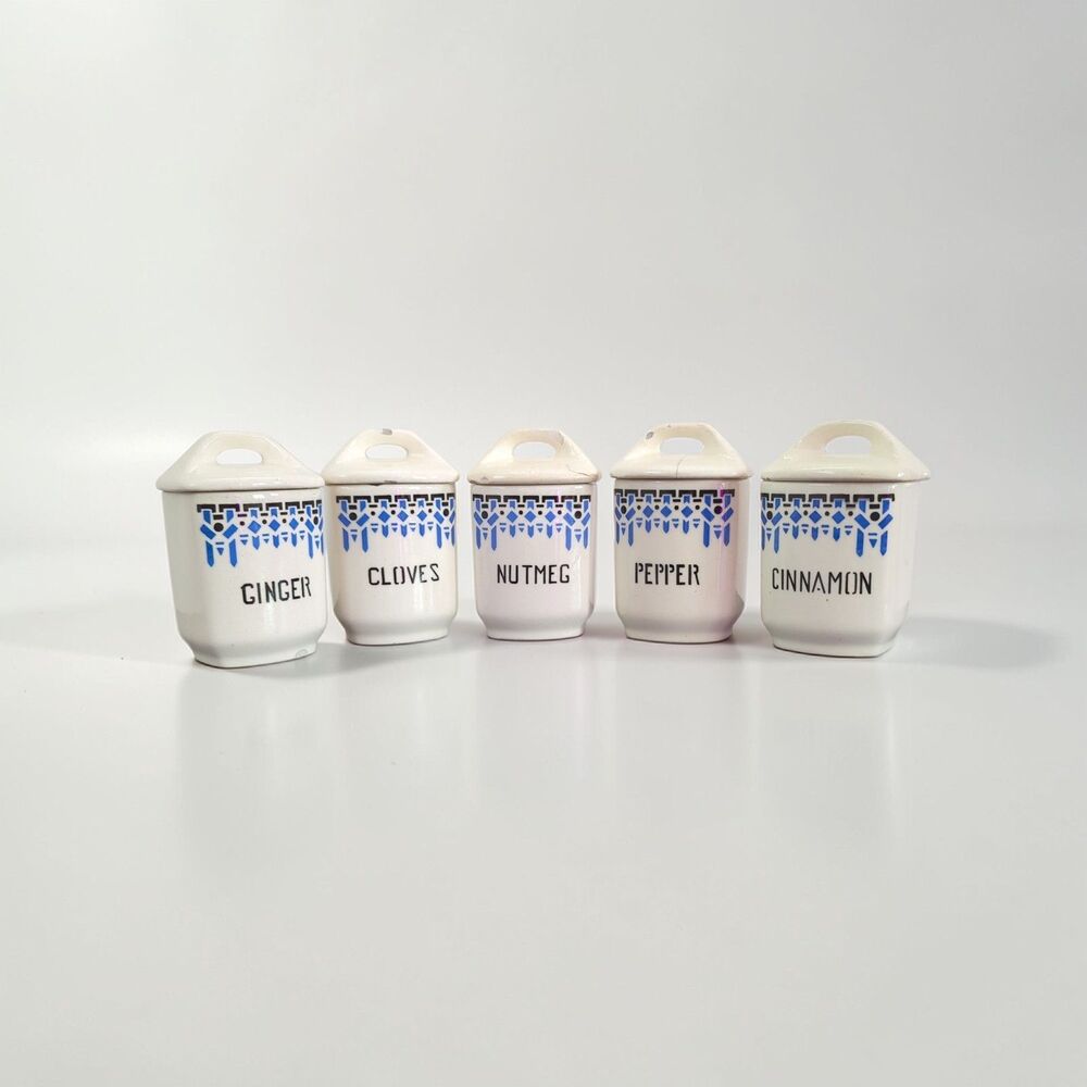 Vintage Ditmar Urbach ? Czechoslovakia Mini Spice Canisters Set of 5, Art Deco
